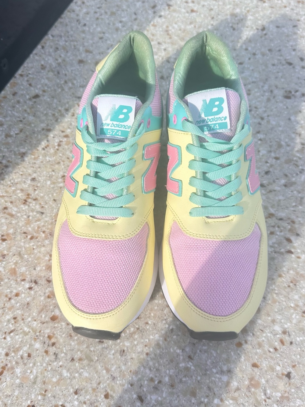 New Balance Women's 574 Pastel Multi Sneaker - Pink/Yellow/Green Sz 7